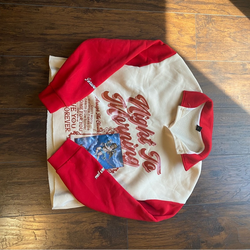 SHEIN Red and Cream Crewneck Sweater